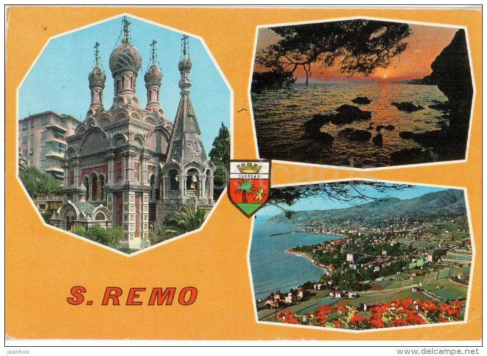 Chiesa Russa - Tramonto - panorama - church - San Remo - Liguria - 349 - Italia - Italy - sent from Italy to France 1972 - JH Postcards