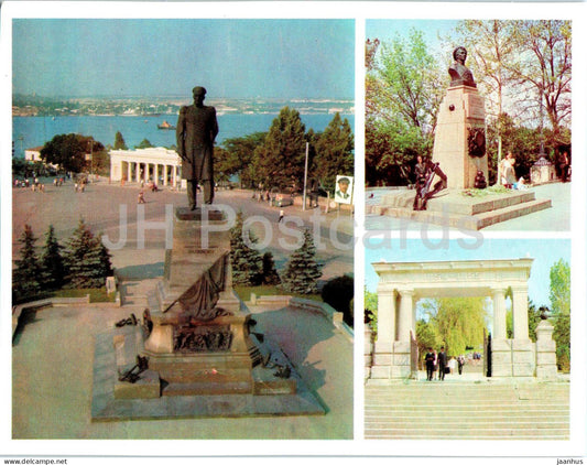 Sevastopol - monument to admiral Nakhimov P. Koshka - Malakhov mound entrance - Crimea - 1977 - Ukraine USSR - unused - JH Postcards