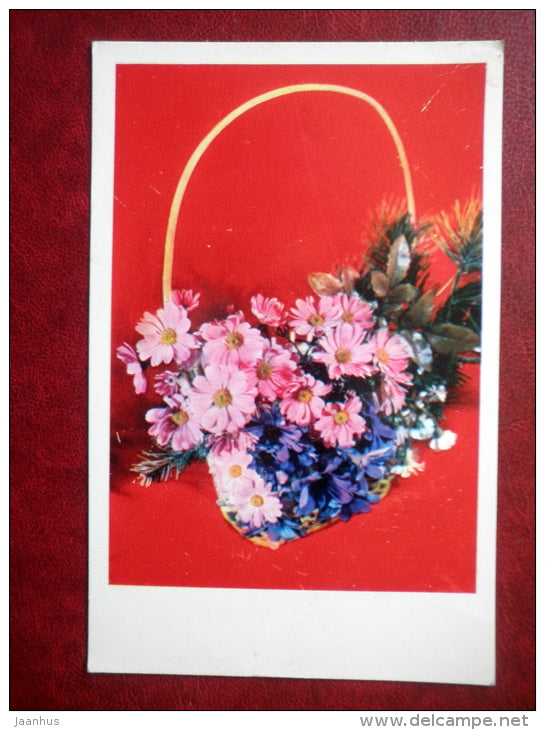 Greeting Card - flowers in a basket - flowers - 1976 - Russia USSR - used - JH Postcards