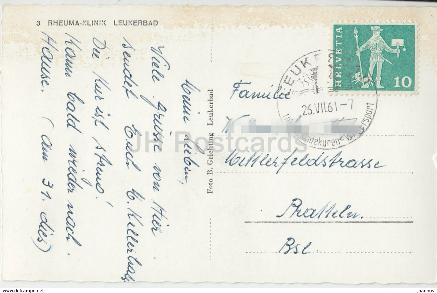 Rheuma-Klinik Leukerbad - 3 - Switzerland - 1961 - used