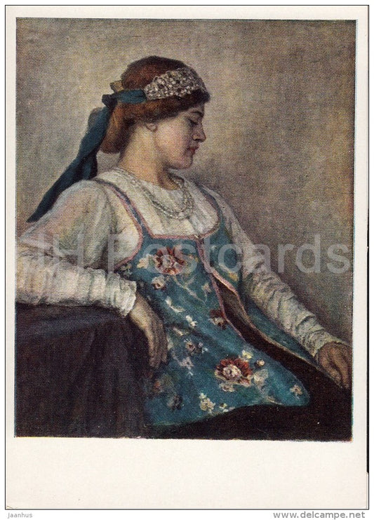 painting by V. Surikov - Portrait of N. Matveyeva , 1909 - woman - Russian art - 1967 - Russia USSR - unused - JH Postcards