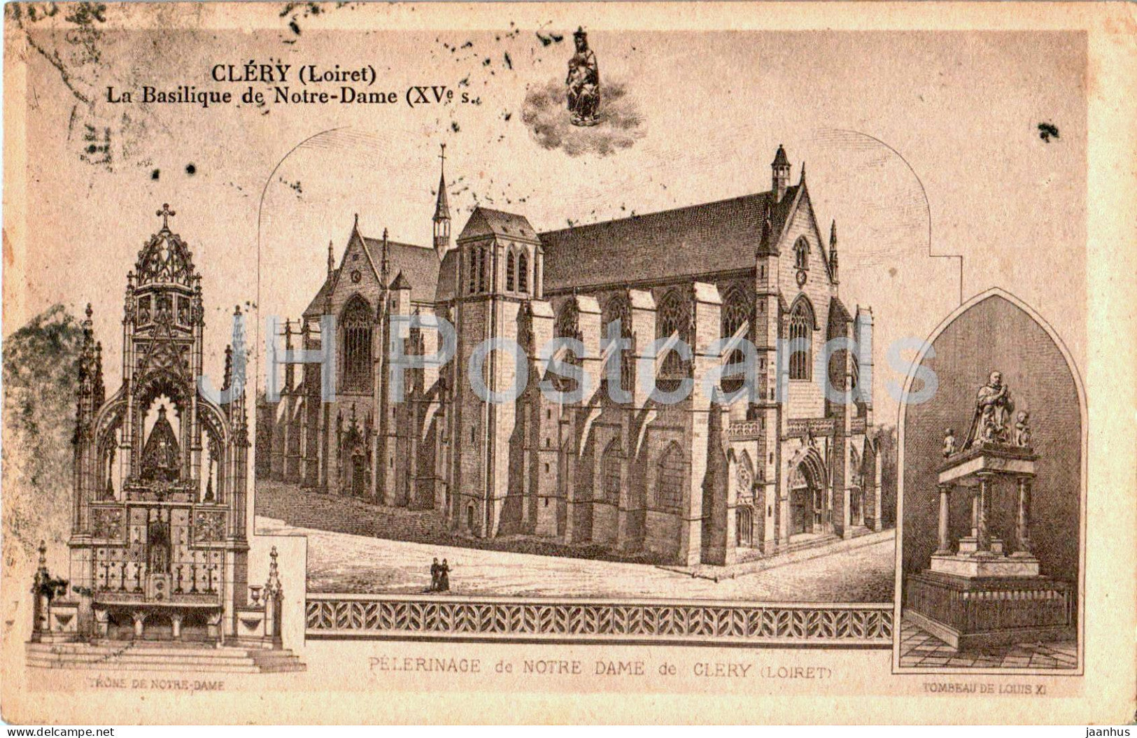 Clery - La Basilique de Notre Dame - cathedral - old postcard - 1946 - France - used - JH Postcards