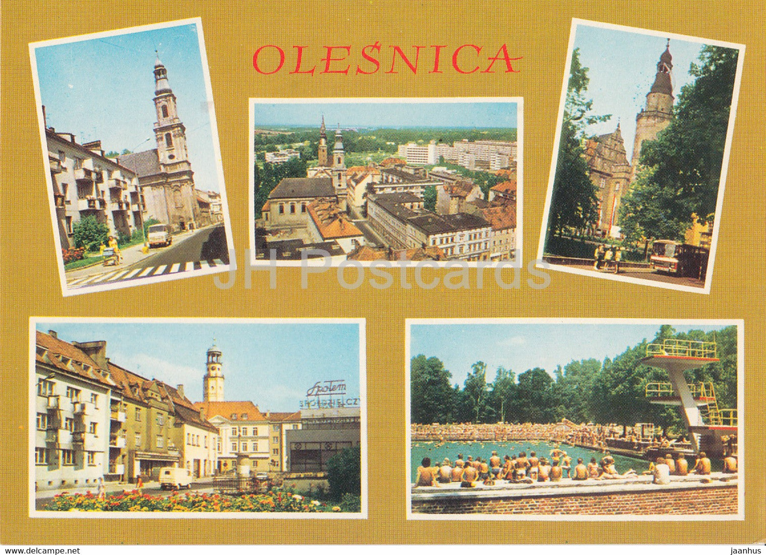 Olesnica - church - castle - Wroclawska street - multiview - Poland - unused - JH Postcards