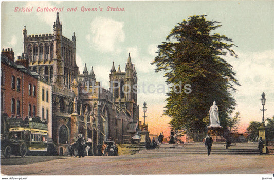 Bristol - Cathedral and Queen's Statue - old postcard - England - United Kingdom - unused - JH Postcards