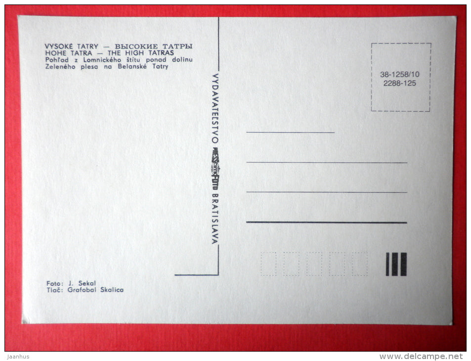 view of Lomnického shield over Zeleneho valley - The High Tatras - Slovakia - Czechoslovakia - unused - JH Postcards