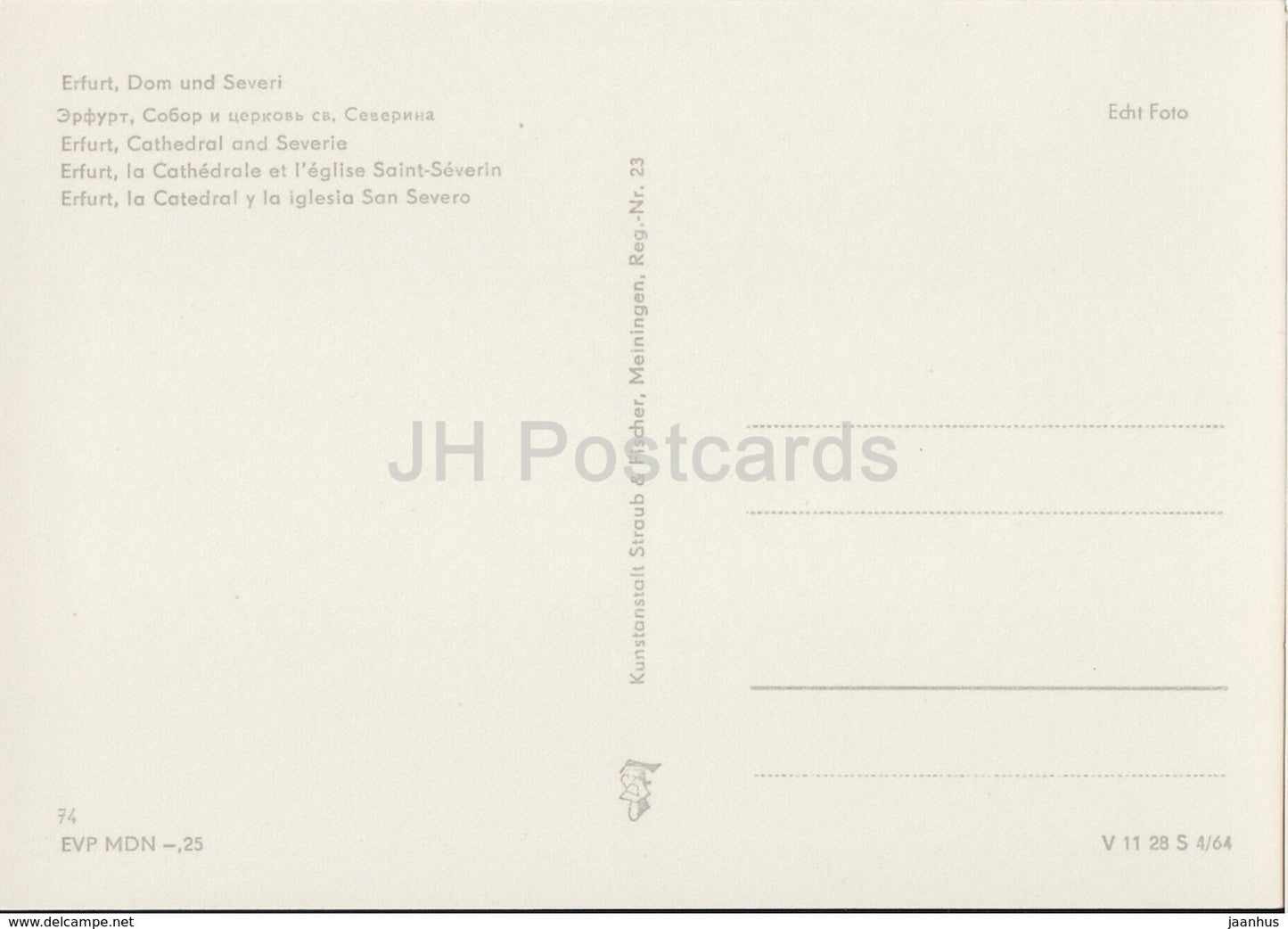 Erfurt - Cathedral and Severie - REISEBÜRO - 1964 - DDR - Germany - unused - JH Postcards