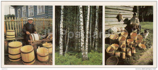 not forgotten ancient folk crafts - cask - basket - Novgorod Region - 1985 - Russia USSR - unused - JH Postcards