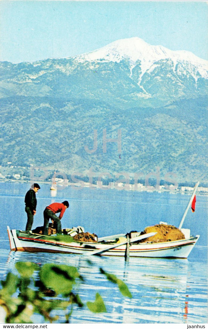 Fethiye - Fishing in warm waters of the Fethiye Bay and the snow-capped Baba Mountain - boat - Photo - Turkey - unused - JH Postcards