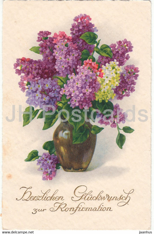 Greeting Card - Herzlichen Gluckwunsch zur Konfirmation - lilac - EAS 1256 - old postcard - 1930 - Germany - used - JH Postcards