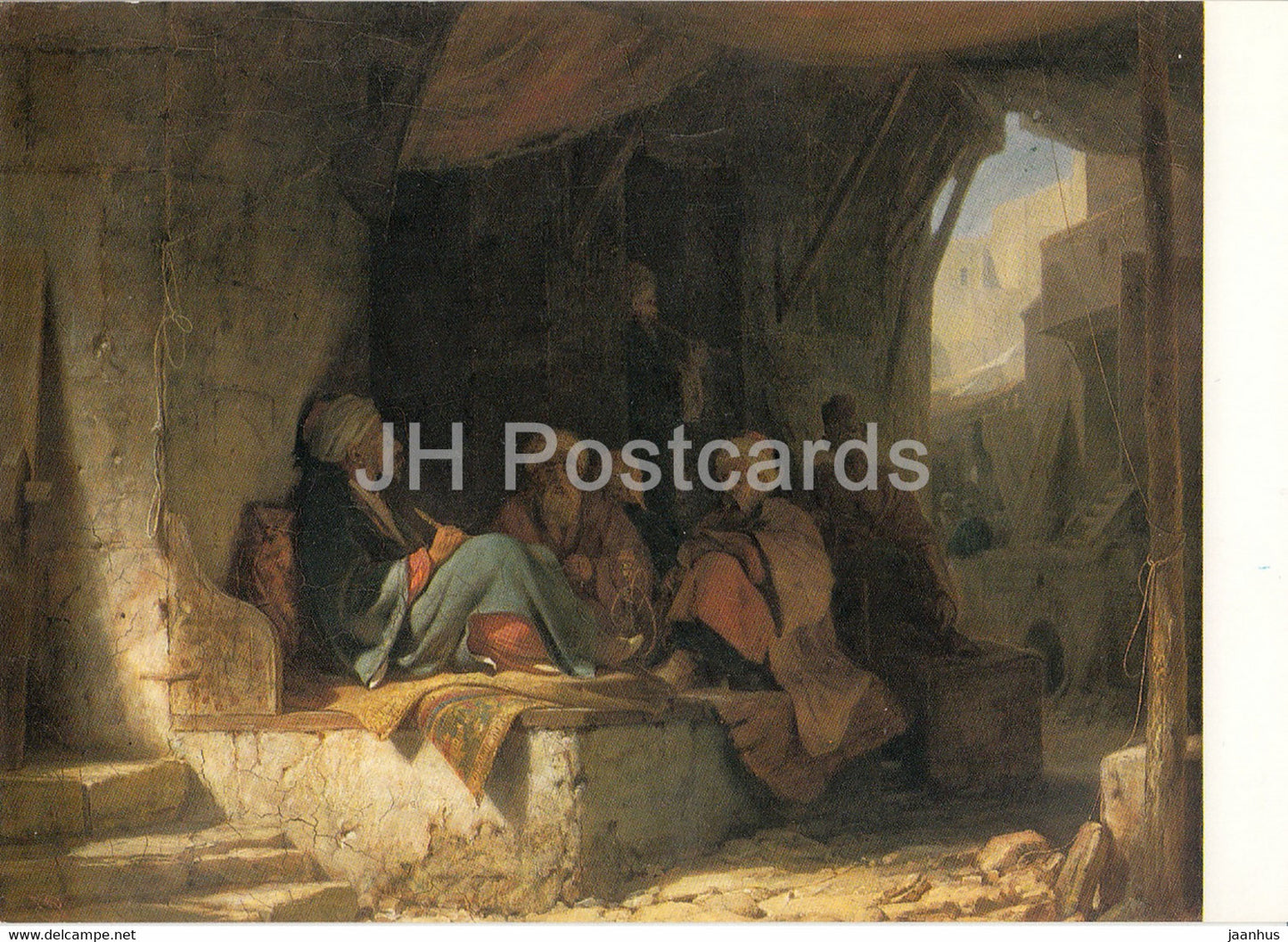 painting by Carl Spitzweg - Turken in einem Cafehaus - Turkish men in a coffehouse - German art - Germany - unused - JH Postcards