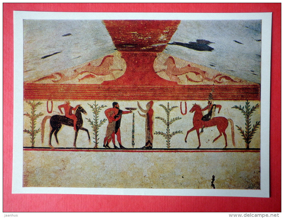 Fresco from the Tomb of Baron in Tarquinia . 510 BC - Etruscan Art - horses - 1975 - Russia USSR - unused - JH Postcards