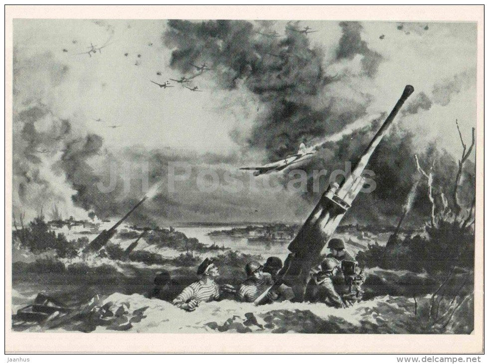 anti-aircraft gunners - illustration by Baranov - Sevastopol - 1982 - Ukraine USSR - unused - JH Postcards