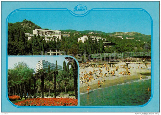 pension home Miskhor - beach - Miskhor - Crimea - Yalta - postal stationery - 1986 - Ukraine USSR - unused - JH Postcards