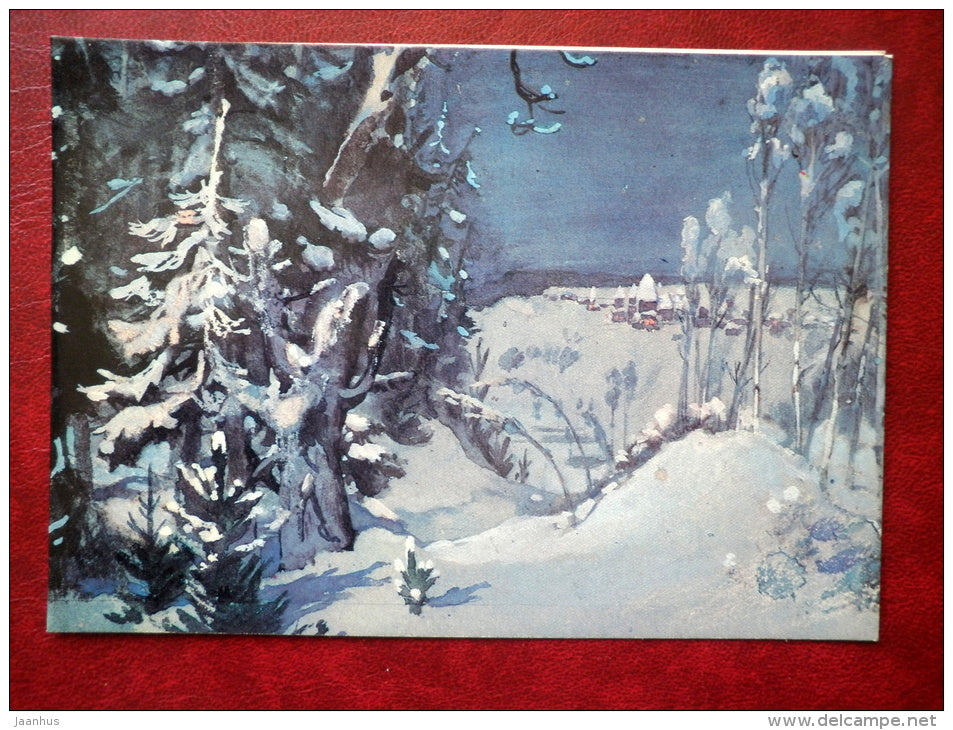 New Year greeting card - illustration by V. Vasnetsov - winter view - 1982 - Russia USSR - used - JH Postcards