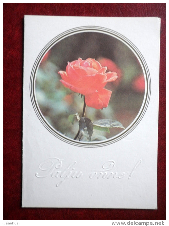 Greeting card - red rose - flowers - embossed - 1979 - Estonia USSR - used - JH Postcards