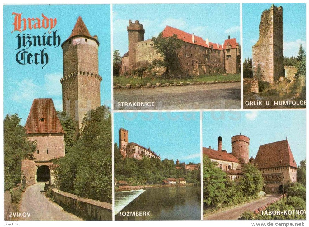 Hrady Jiznich Cech - castles - Zvikov - Strakonice - Rozmberk - Tabor-Kotnov - Czechoslovakia - Czech - unused - JH Postcards