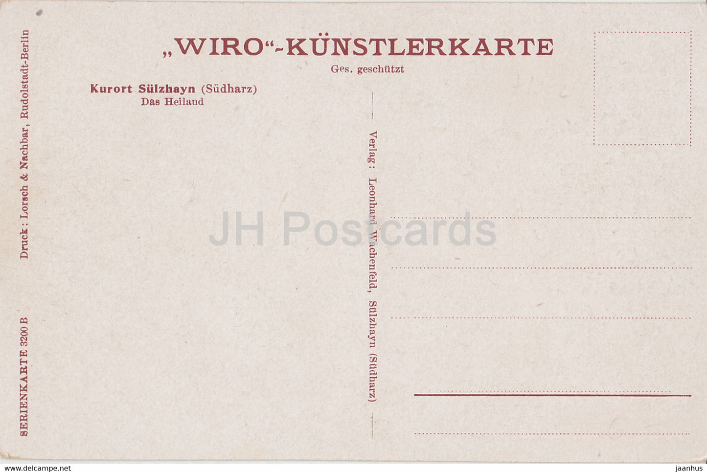 Kurort Sulzhayn - Sudharz - Das Heiland - Wiro Kunstlerkarte - carte postale ancienne - Allemagne - inutilisée