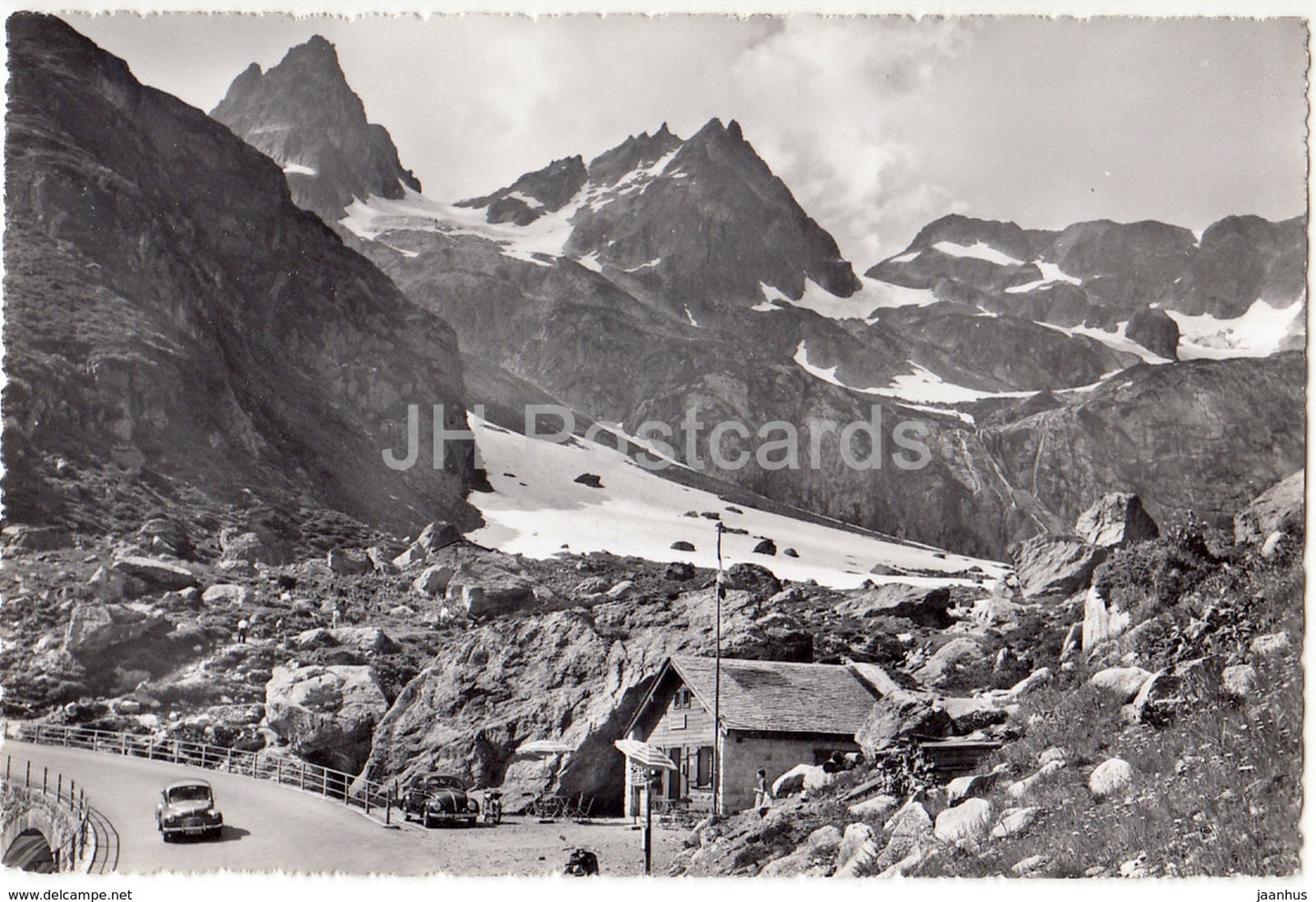 Sustenstrasse - Alkoholfr. Restaurant & Kiosk Sustenbruckli mit Funffingerstock - car - 4576 - Switzerland - 1959 - used - JH Postcards