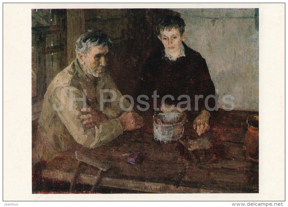 painting by V. Gavrilov - Dmitry Fyodorovich with foste-son , 1969 - Russian art - Russia USSR - 1979 - unused - JH Postcards