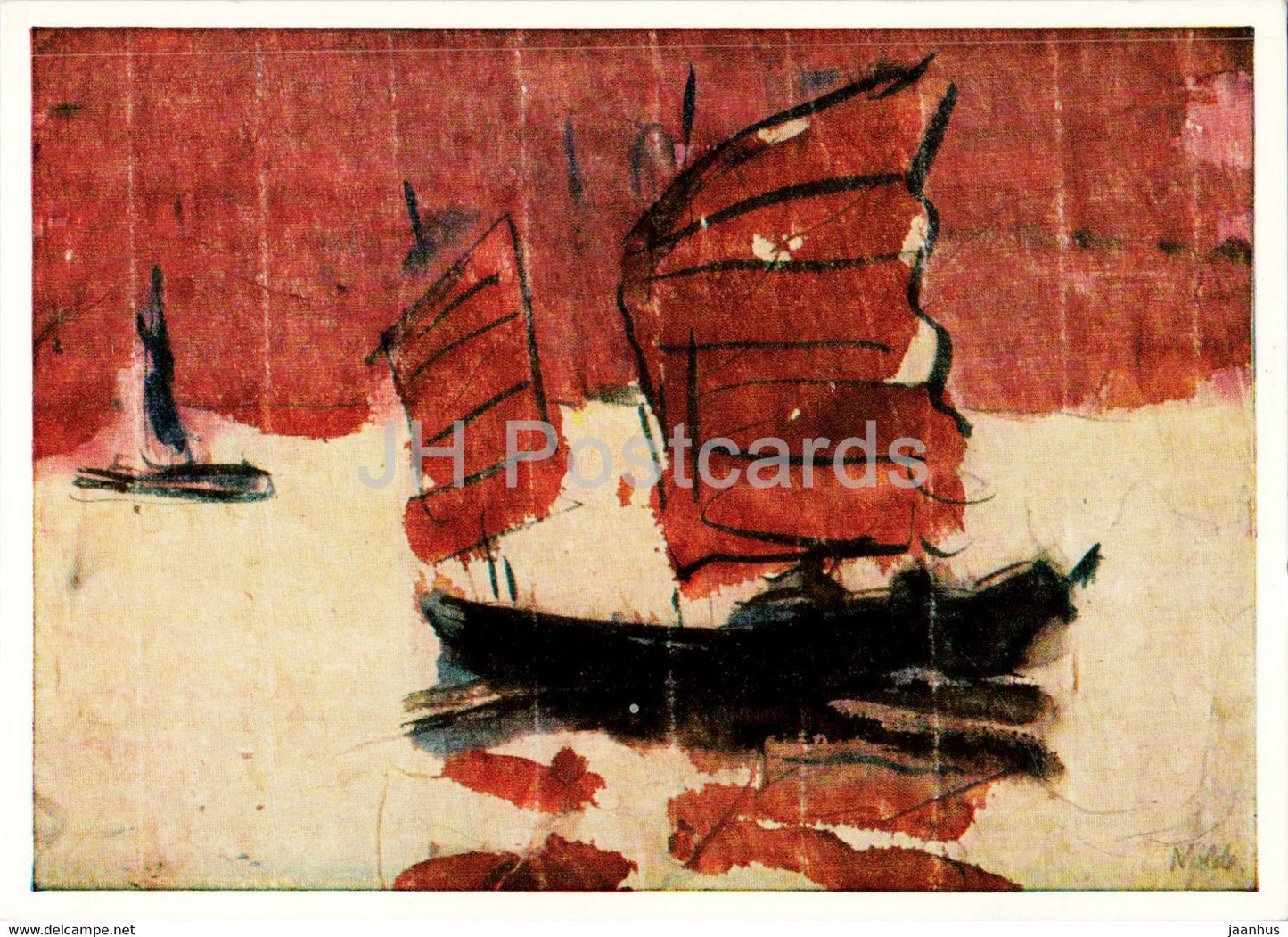 painting by Emil Nolde - Dschunken - Junk - ship - German art - 1986 - Germany - used - JH Postcards