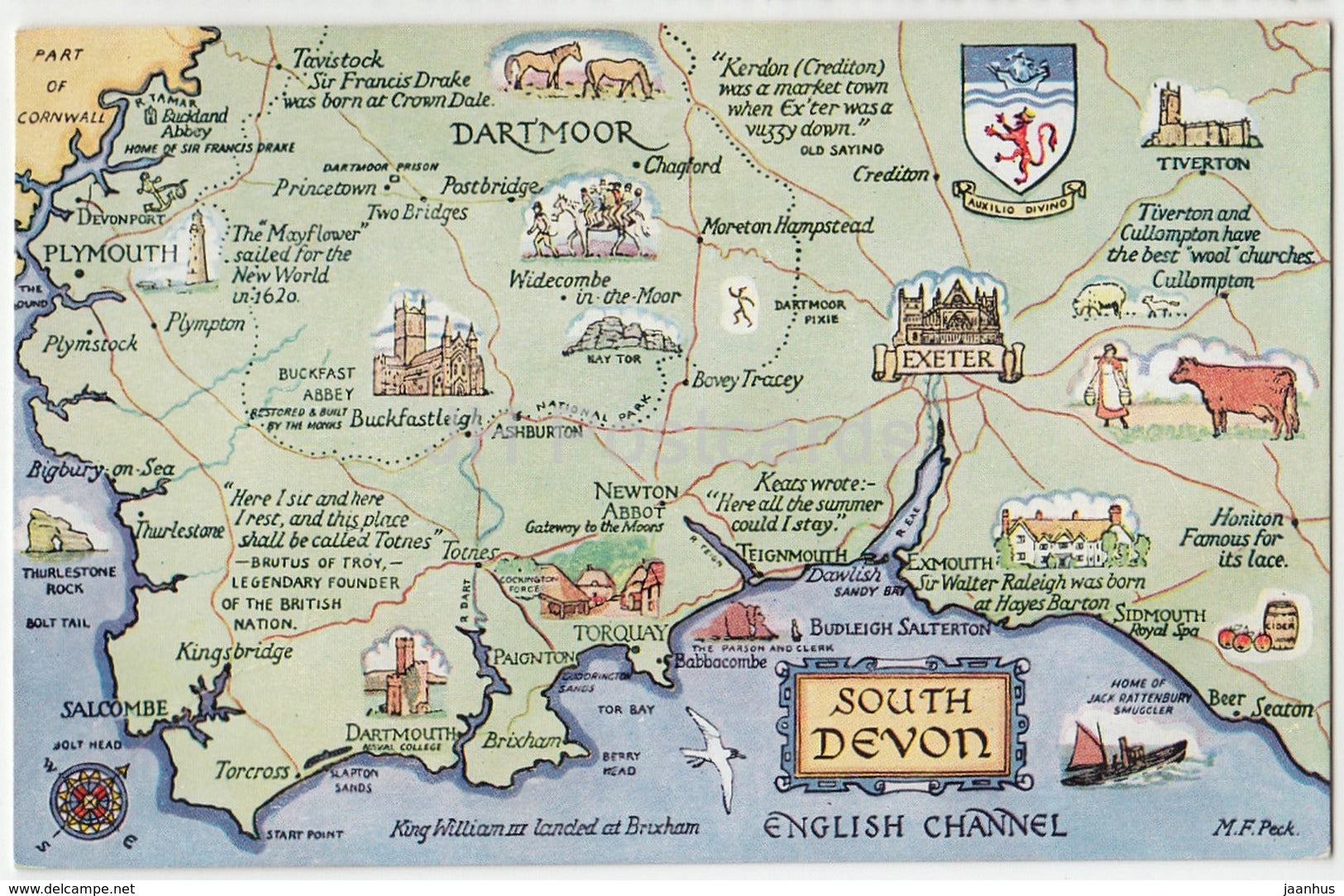 South Devon - Map - 4583 - United Kingdom - England - used - JH Postcards