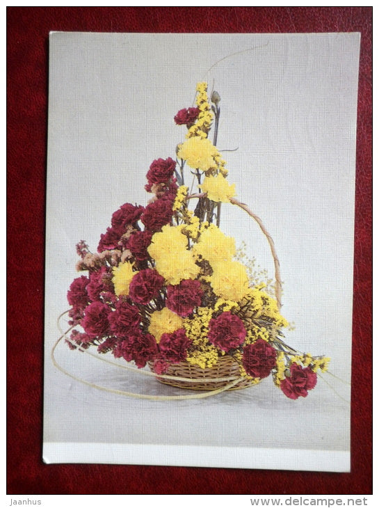 Greeting card - composition A Basket of Red and Yellow Carnations - flowers - 1987 - Estonia USSR - used - JH Postcards