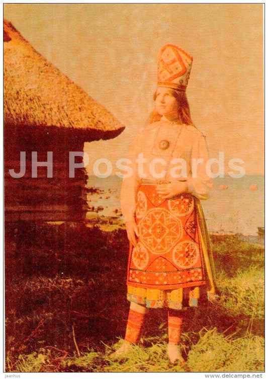 Estonian Folk Costumes - a bride from the Isle of Muhu - 1969 - Estonia USSR - unused - JH Postcards