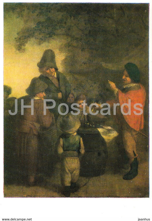 painting by Adriaen van Ostade - Der Marktschreier - Barkers - Dutch art - Germany DDR - unused - JH Postcards