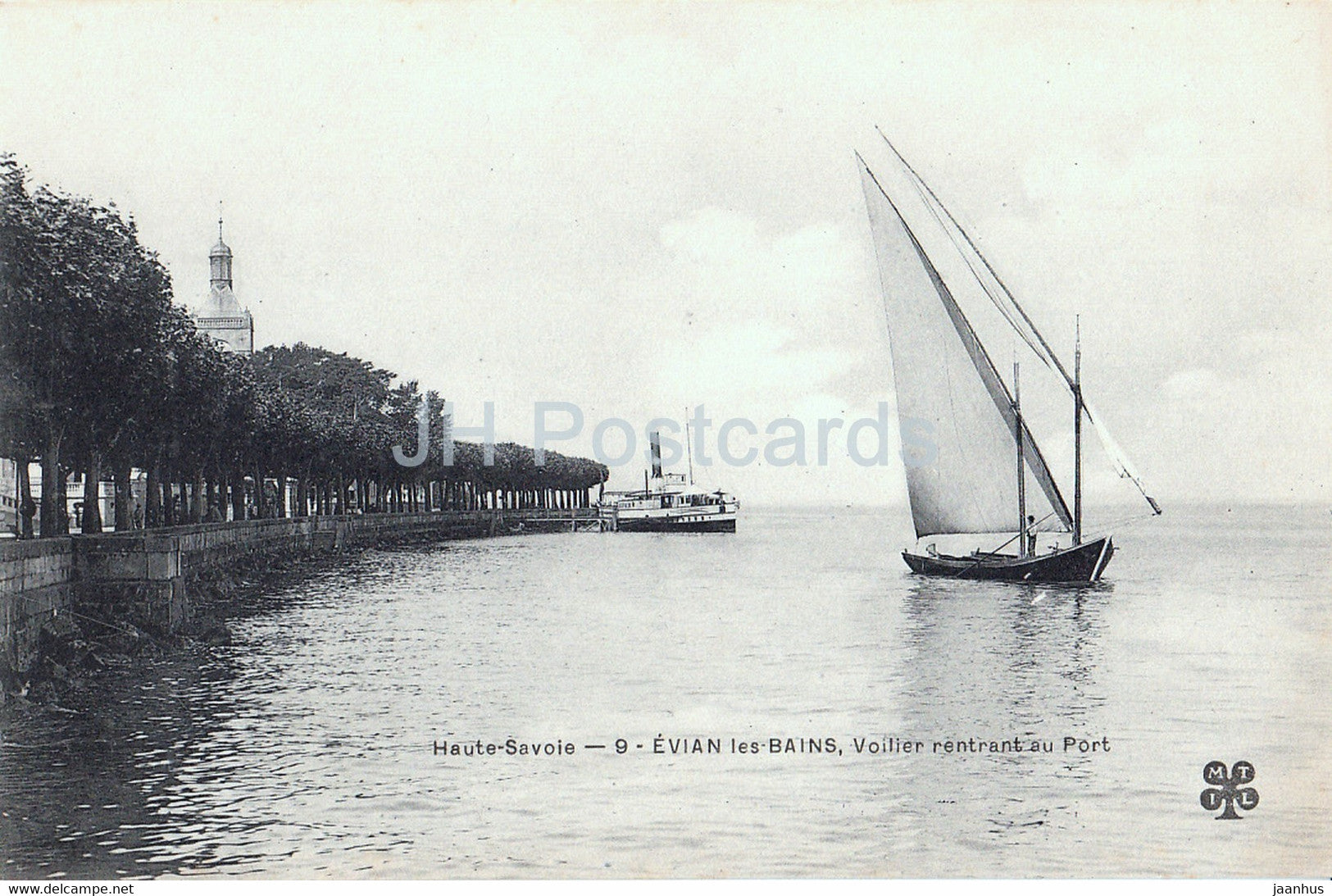 Evian les Bains - Voilier rentrant au Port - sailing boat - 9 - old postcard - France - unused - JH Postcards