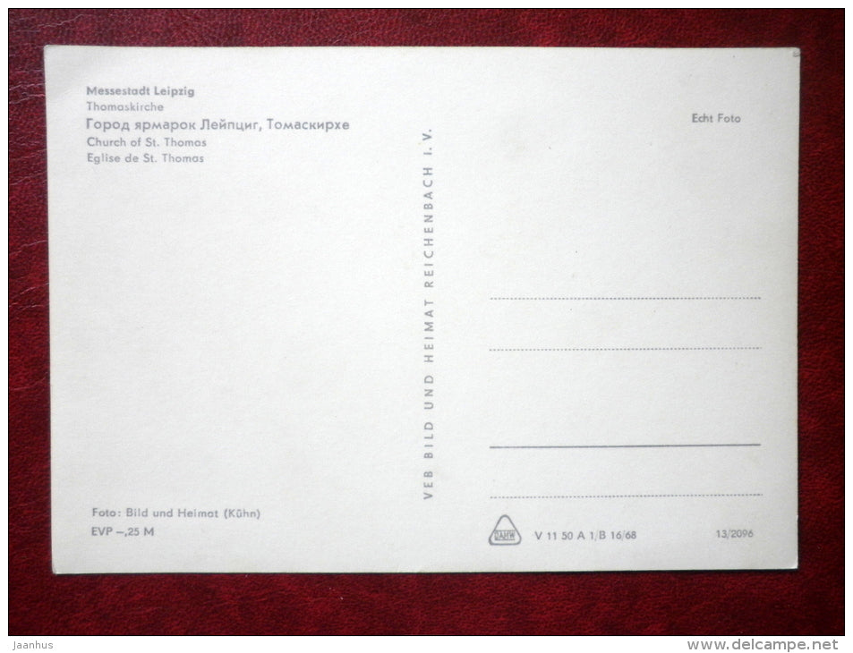 Thomaskirche - Messestadt Leipzig - Church of St. Thomas - Germany - unused - JH Postcards