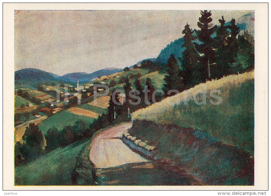 painting by A. Karvovsky - Landscape in Dauphine , 1951 - Russian art - Russia USSR - 1980 - unused - JH Postcards