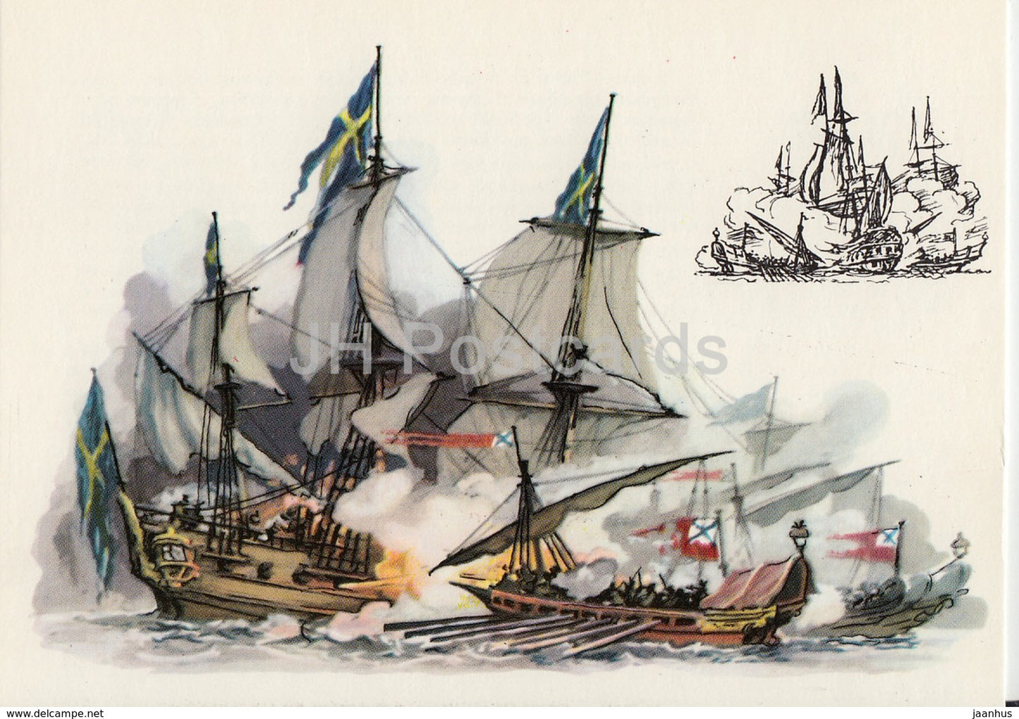 Battle near Grengam , 1720 - warship - sailing ship - History of Russian Navy - 1975 - Russia USSR - unused - JH Postcards