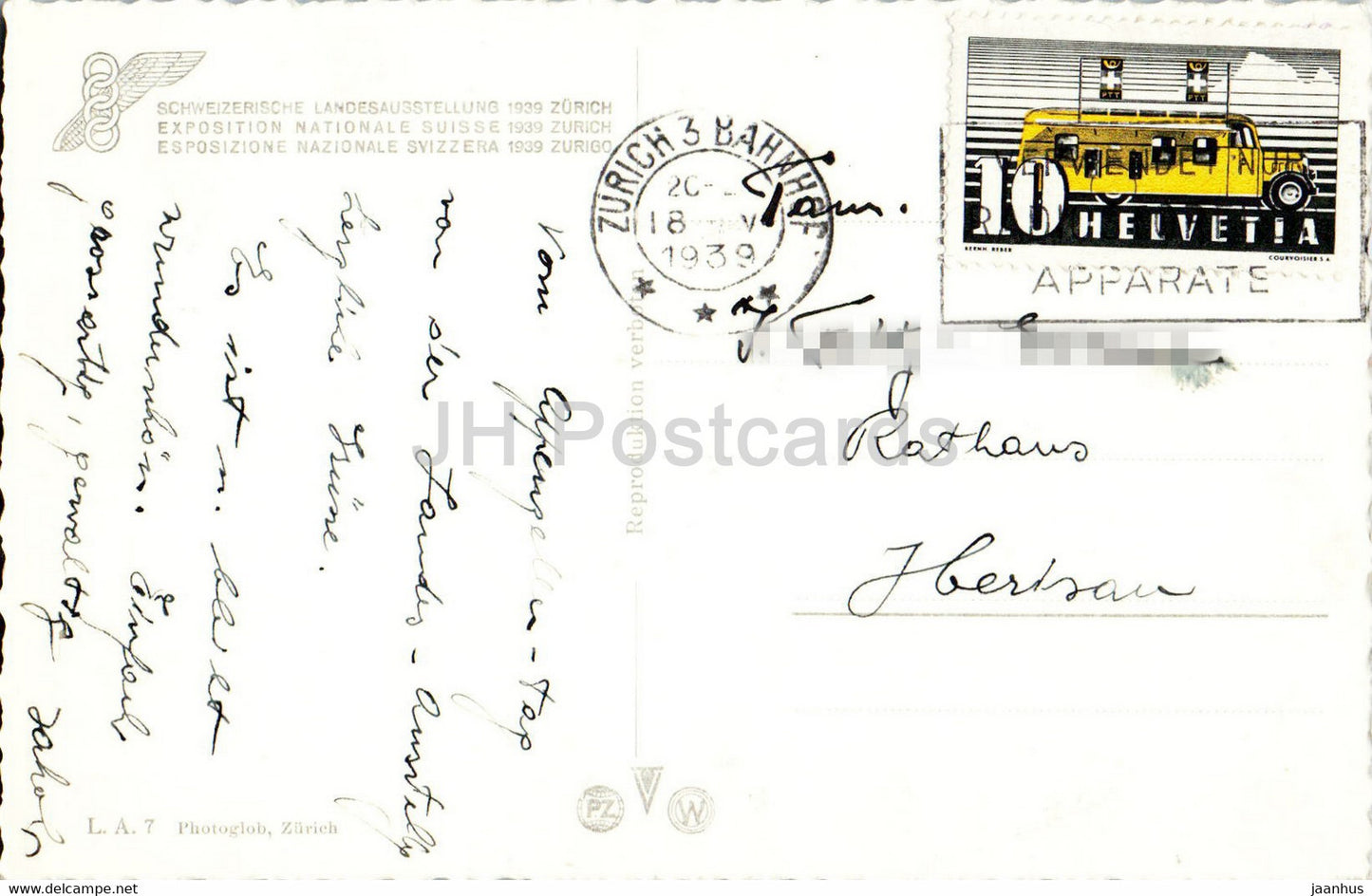 Locanda Ticinese - Schweizerische Landesausstellung Zurich - exposition - 1939 - old postcard - Switzerland - used