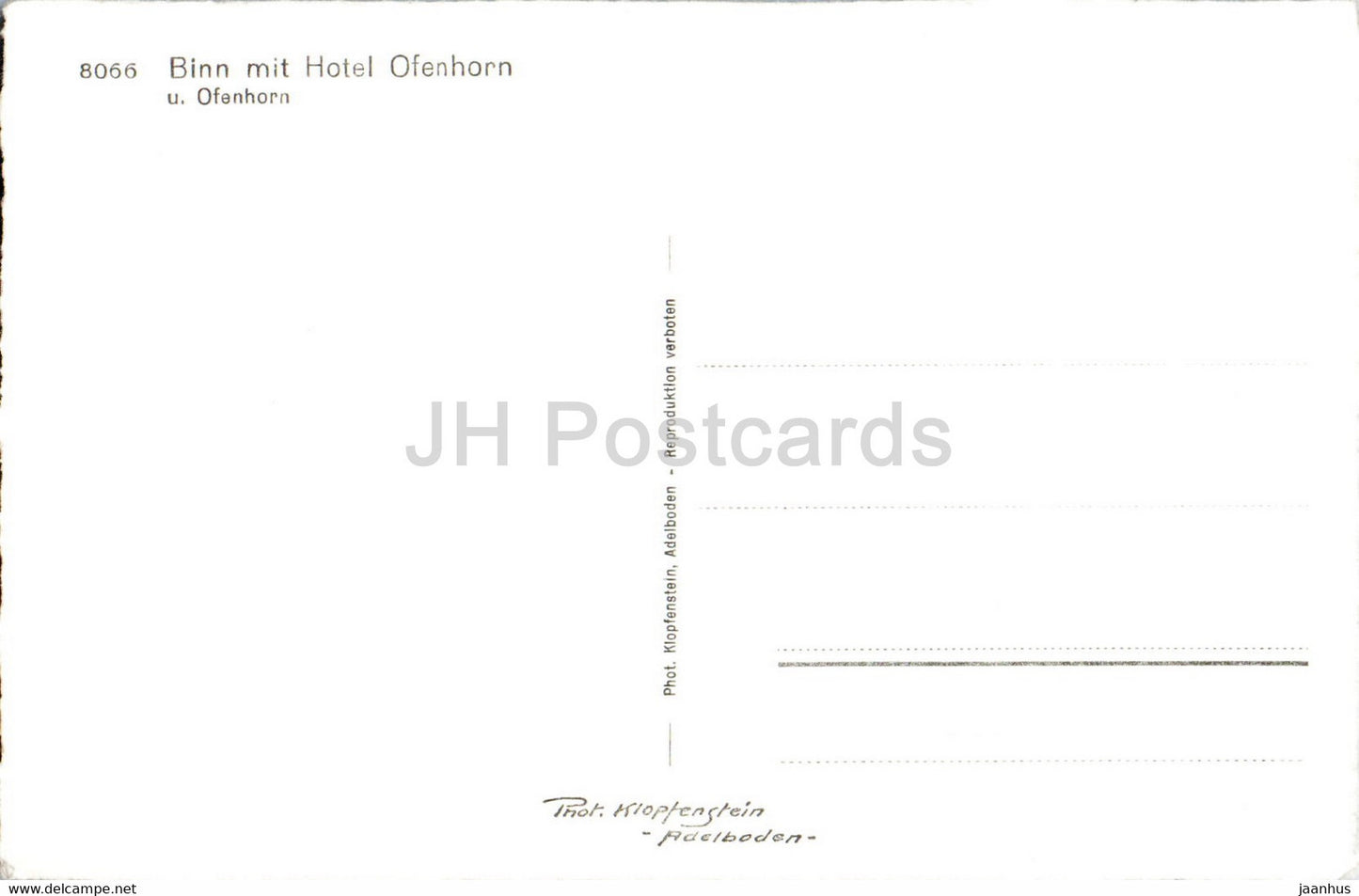 Binn mit Hotel Ofenhorn - 8066 - old postcard - Switzerland - unused