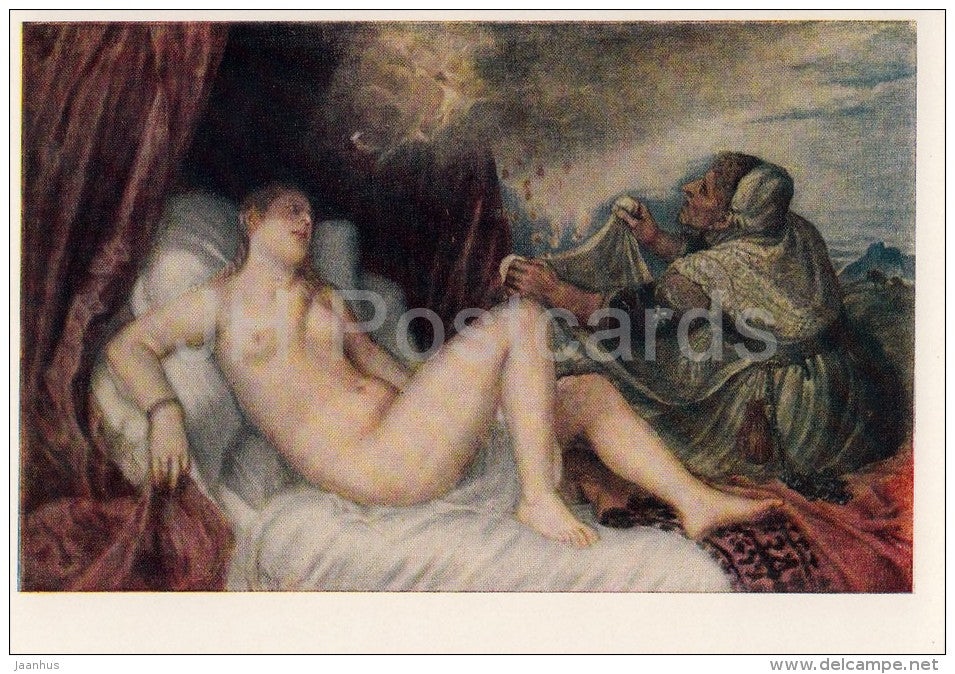 painting by Titian - Danae - naked woman - nude - Italian art - Russia USSR - 1957 - unused - JH Postcards