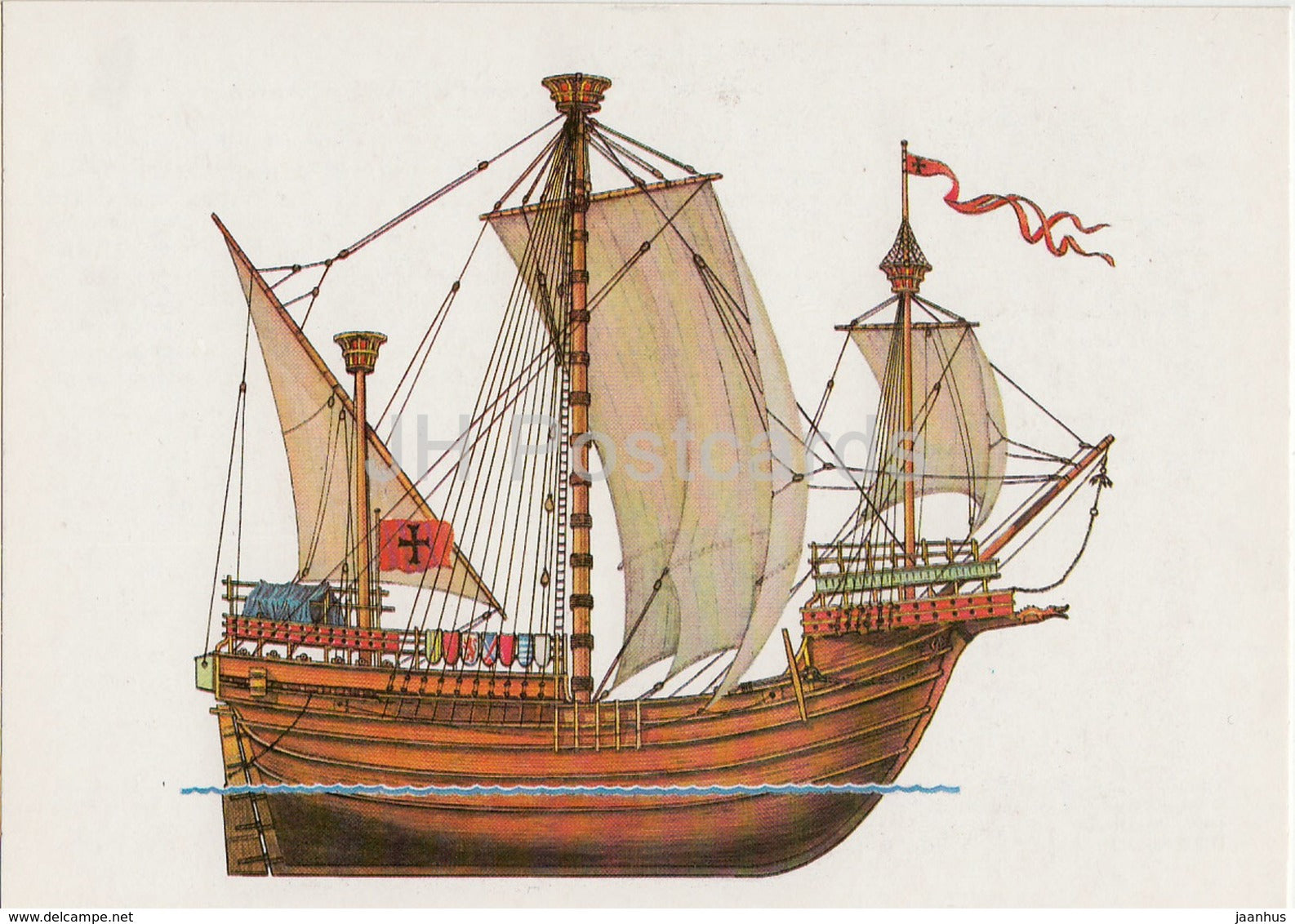 Flemish Carrack - sailing ship - illustration - 1989 - Russia USSR - unused - JH Postcards