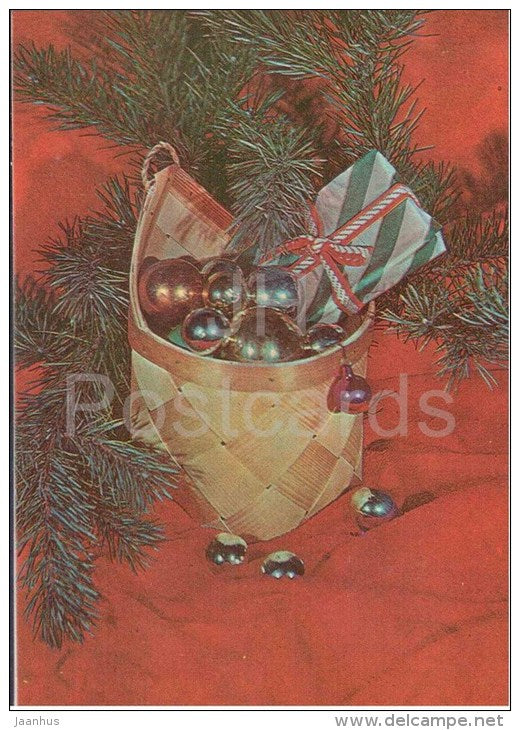 New Year Greeting card - 1 - decorations - gifts - 1982 - Estonia USSR - unused - JH Postcards