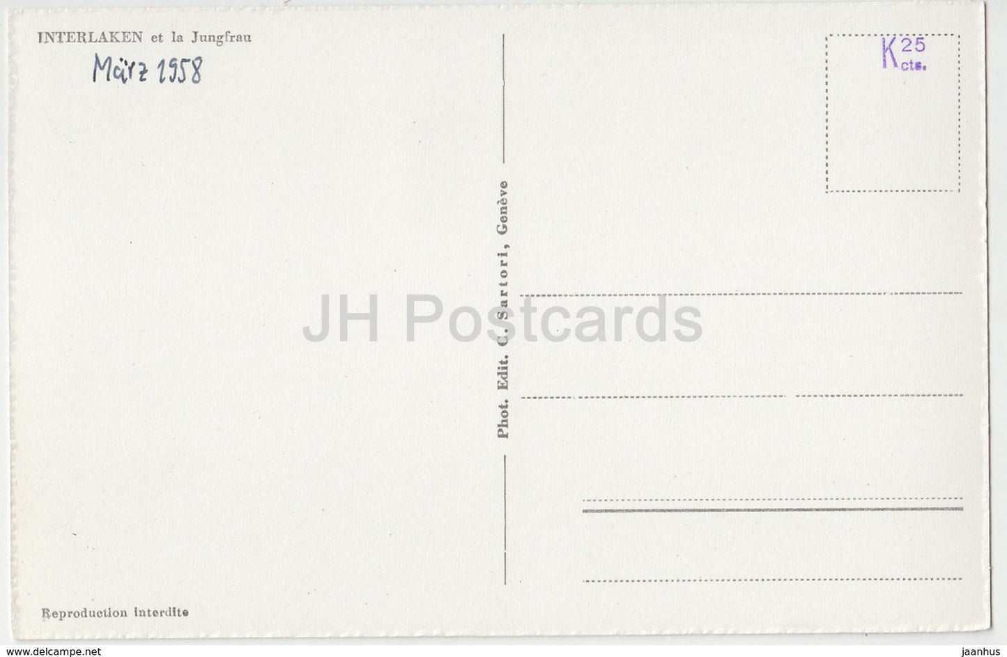 Interlaken und Jungfrau - Interlaken et la Jungfrau - 1269 - Switzerland - 1958 - used