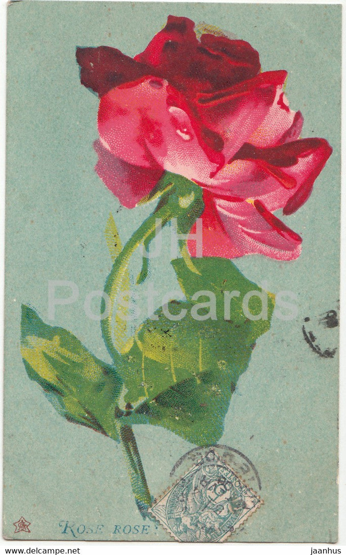 red rose - flowers - illustration - ML Paris - old postcard - France - used - JH Postcards