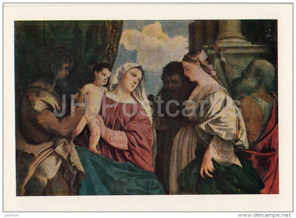 painting by Titian - Madonna with baby and four Saints - Italian art - Russia USSR - 1957 - unused - JH Postcards