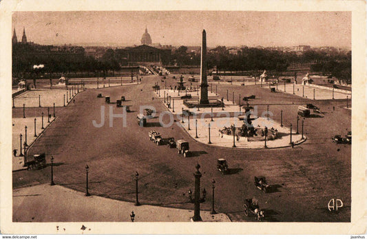 Paris - Place de la Concorde - Concord Square - car - 20 - old postcard - 1929 - France - used - JH Postcards