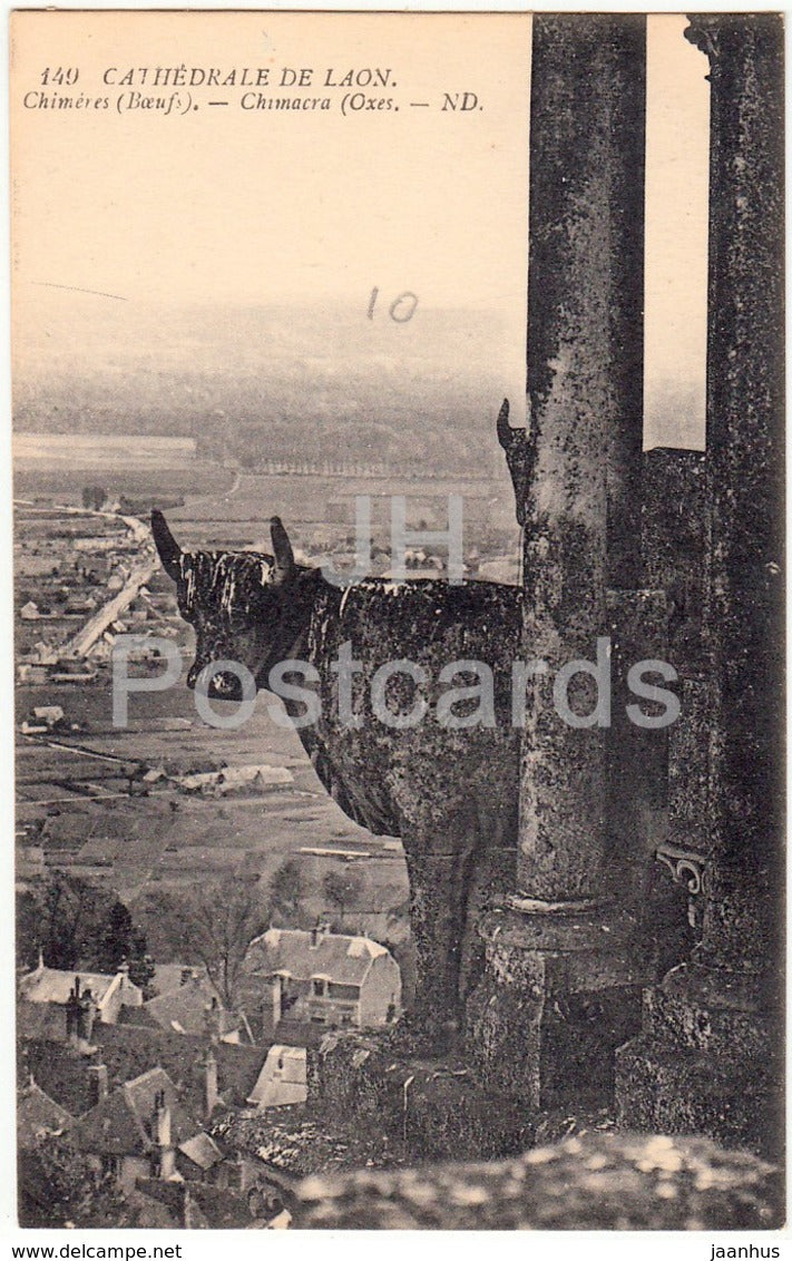 Cathedrale de Laon - Chimeres - Boeufs - Chimacra - Oxes - 149 - old postcard - France - unused - JH Postcards