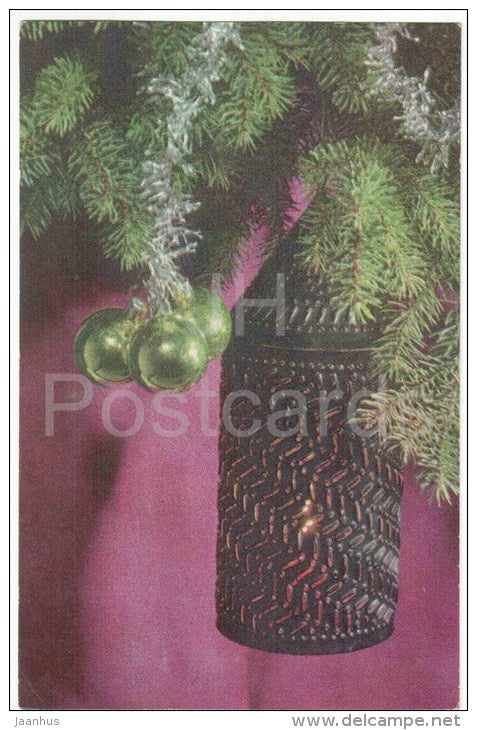 New Year Greeting card - lantern - decorations - 1973 - Estonia USSR - used - JH Postcards