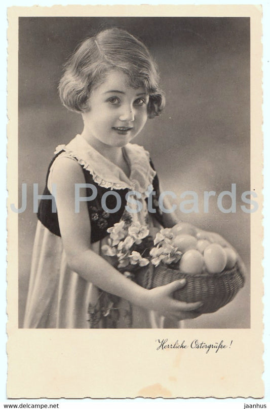 Easter Greeting Card - Herzliche Ostergrusse - egg - girl - Amag 65294 - old postcard - 1936 - Germany - used - JH Postcards