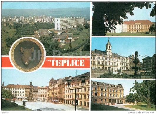 Teplice - architecture - town views - wild boar sculpture - Czechoslovakia - Czech - used 1986 - JH Postcards