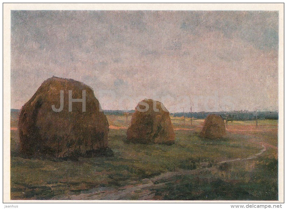 painting by A. Kiselyev - Native Places , 1966 - haystack - Russian art - 1976 - Russia USSR - unused - JH Postcards