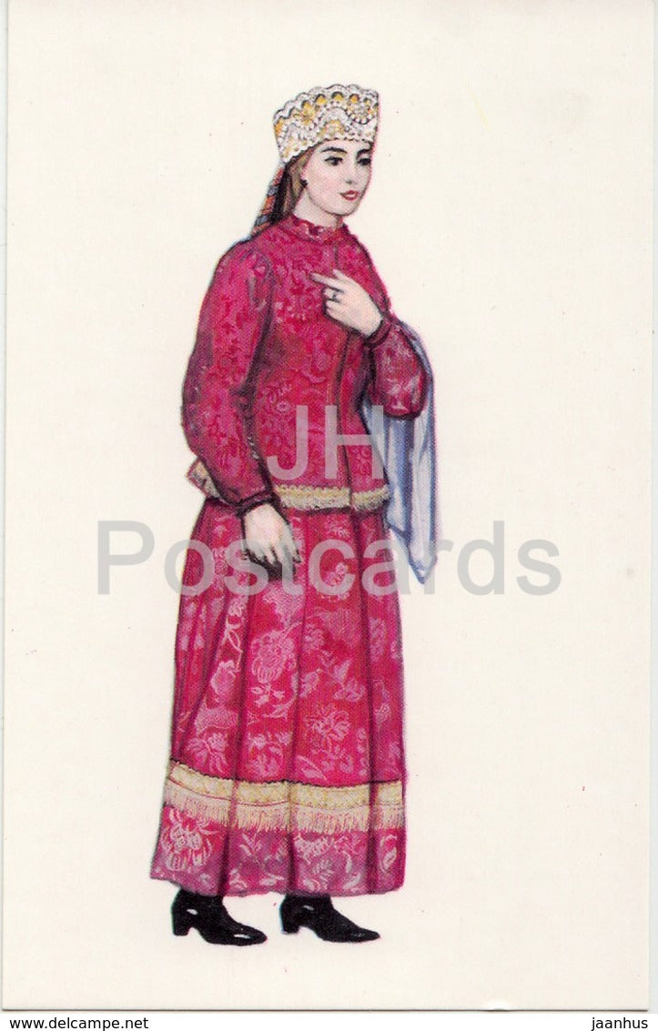 Young Girls Clothes - Olonetz Province - Russian Folk Costumes - 1969 - Russia USSR - unused - JH Postcards