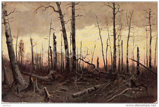 painting by I. Shishkin - Burned forest - old postcard - 5098 - Russian art - Russia USSR - unused - JH Postcards