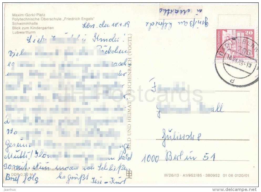 Bad Liebenwerda - Maxim-Gorki-Platz - Polytechnische Oberschule - Schwimmhalle - Germany - 1989 gelaufen - JH Postcards