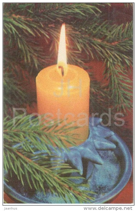 New Year Greeting card - candle - 1972 - Estonia USSR - used - JH Postcards